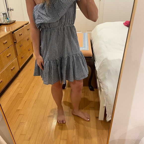 Mink pink gingham one shoulder ruffle dress XS - Picture 2 of 2